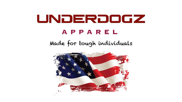 underdogz apparel logo, made for tough individuals with the American flag g